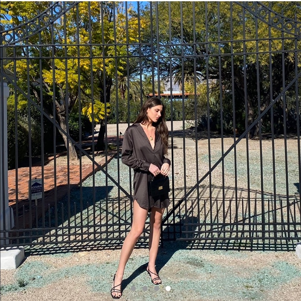 Nasty Gal Satin Effect Button Down Shirt Dress